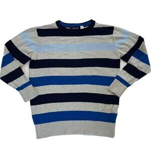Children's Place Cotton Blue Gray Striped Long Sleeve Crew Neck Sweater, 7/8
